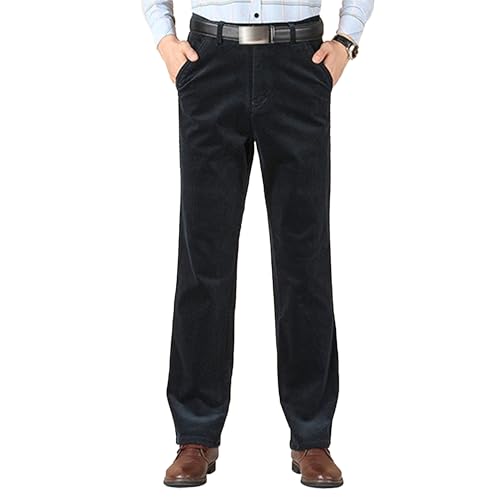 Maiyifu-GJ Men's Autumn Winter Corduroy Pants Business Casual Pants Loose Elastic Straight Fleece Thick Trousers (DarkGrey1,29)