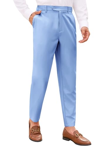 PASLTER Mens Chinos Pants Slim Fit Pleat Front Skinny Elastic Waist Dress Work Suit Pants Classic Slacks