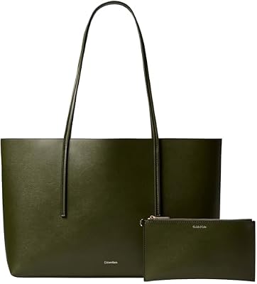 Calvin Klein Donna Borsa Tote Bag Foil Logo con Custodia Estraibile, Verde (Cypress), Taglia Unica