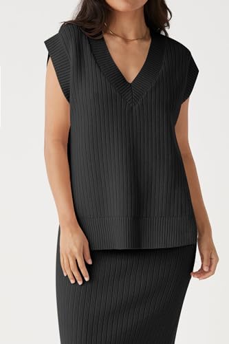 HAEOF Womens V Neck Sweater Vest 2025 Spring Summer Casual Loose Fit Sleeveless Split Hem Ribbed Knit Tank Tops2