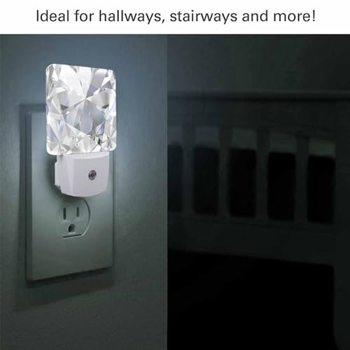 Image of LED Night Light,Diamond Texture Close Up LED Night Light Plug into Wall with Dusk to Dawn Light Sensor White Energy Efficient Nightlight for Bedroom Bathroom Hallway Living Room Kitchen
