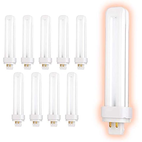GoodBulb 26 Watt CFL Light Bulbs | 4 Pin G24Q-3 Base 4100K Cool White | 26W High Output 1800 Lumens | Double Tube Compact Fluorescent Light Bulbs Plug-in | Long Term Care Lighting | 10 Pack Cover