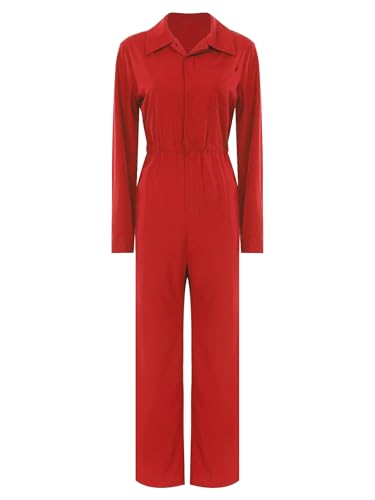 Alvivi Damen Arbeitsoverall Blaumann Jumpsuit Overall Schutzanzug Werkstatt Anzug Rallyekombi Mechaniker Coverall Arbeitskleidung Rot S