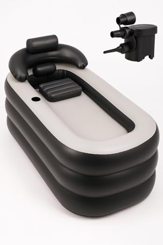 Ice Bath Tub/Cold Plunge Inflatable Bathtub with Electric Air Pump 1608464 cm Portable Bathtub for Adults Foldable Bathtub for Adults Deep Soaking Tub with Lid Freestanding Bathtub Headrest