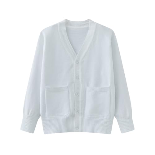 [Enfants Chéris] 子供服 カーディガン キッズ 男の子 Vネック 女の子 ニットセーター 長袖 綿 スクールコート 春秋冬 無地 学生 通園通学 セミフォーマル 発表会 ボーイズ 防寒 冠婚葬祭 白 140のサムネイル