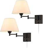 YeLEEiNO Swing Arm Wall Lamp Plug-in Cord Home Decorators Simplicity Wall Sconce, Ivory Fabric...