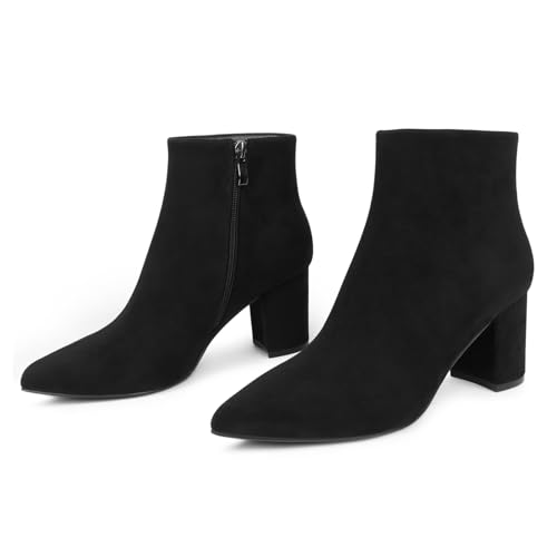 Image of JOY IN LOVE Women's Ankle Boots Chunky Block Heel Pointed Toe Zipper Booties