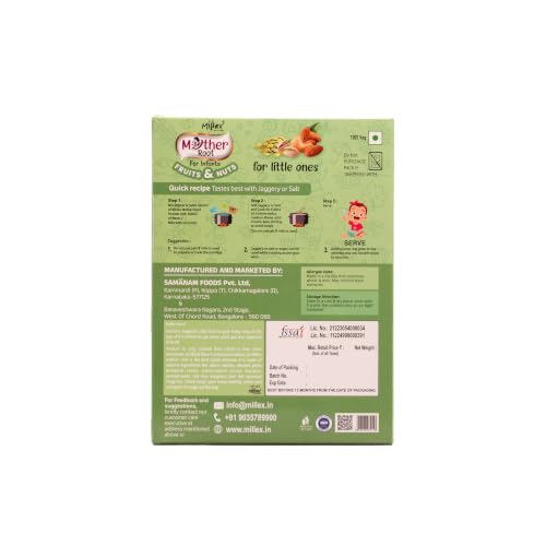 Image of Millex Mother Root Fruits & Nuts Baby Cereal | 400g | For Infants 6 to 30 Months | Pomegranate, Banana, Almonds, Cashew, Pista, Dates & Sprouted Ragi | No Sugar, No Preservatives, No Artificial Flavours | Ready in a Minute