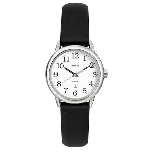 BUREI Women's Black Leather Watches Simple Fashion Luminous Watches, Easy Read,Gifts for Women and Nurse