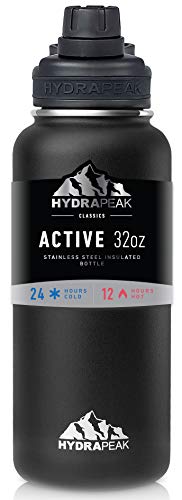 Hydrapeak BPA-Free Water Bottle, 32 oz. Vacuum Insulated Stainless Steel Thermos, Tumbler with Wide Mouth Flask and Leak-Proof Sport Spout Chug Lid Cap - Black - Thumbnail 3