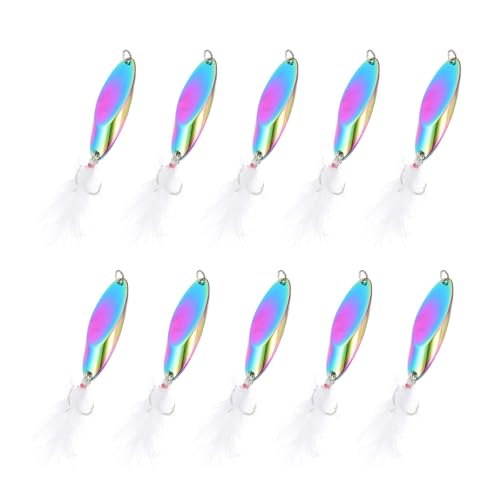PATIKIL Fishing Spoons, 10 Pcs 9/10 oz Fishing Lures Casting Spoon Treble Hooks Jigs Hard Metal Spinner Baits for Freshwater Saltwater Salmon, Multicolor
