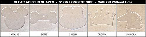 100 Pack Laser Cut Clear Acrylic Blank Shapes Smooth Edge Transparent Plexiglass Designs 1/8 inch (3 mm) with or without Holes DIY Crafts Keychains Jewelry Gift Tags (SHIELD, With Hole)