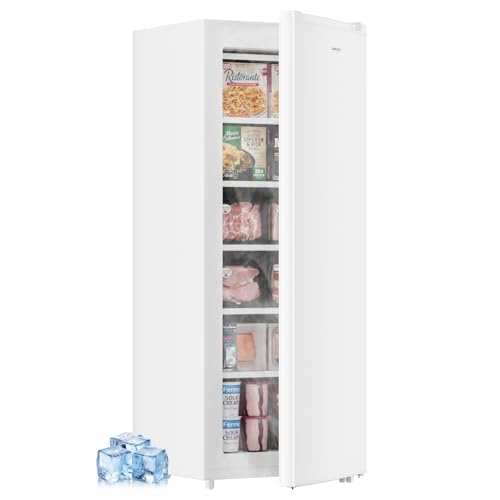 Image of BANGSON 6.5 Cu.ft Upright Freezer, Stand up Freezer with Adjustable Thermostat, Removable Leg, Reversible Single Door, for Bedroom /Home /Dorms /Apartment, White
