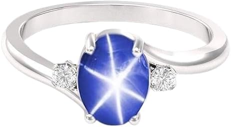 Lindy Star Ring 6 Rays Blue Sapphire Star Ring 6x8mm Oval Ring Anniversary Ring Handmade Ring Solitaire Ring