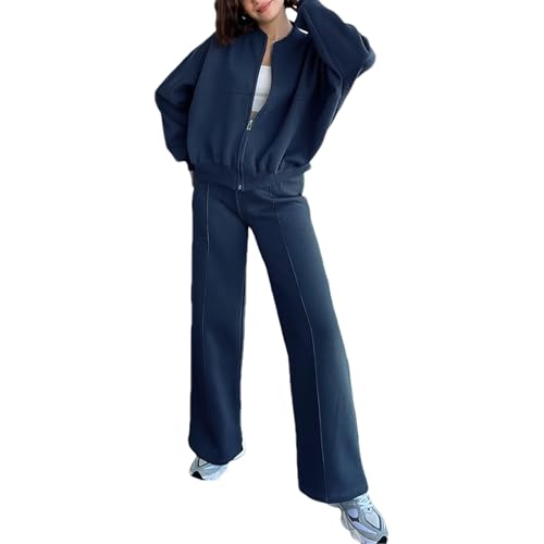 amropi Chándal de Mujer Chaqueta Sudadera con Cremallera y Pantalón Deporte Conjunto Azul Oscuro, M