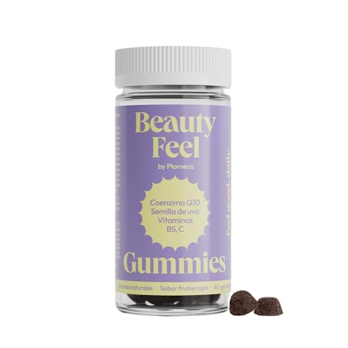 Beauty Feel – Radiante desde el interior - Con Coenzima Q10, Semilla de uva, Vitaminas C, B5 – 60 Gummies sabor frutos rojos - by Plameca