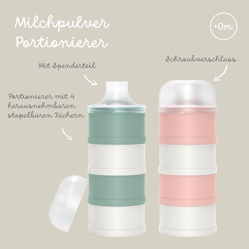 Suavinex, Milchpulver Portionierer Baby, Milchpulver- und Getreidespender, mit 4 Fächern, Schraubverschluss und Spenderteil. Spülmaschinenfest. Grün