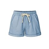 OULIWANGLUO Damen Sport Sommer Casual Kurze Hosen Plus Size Hohe Taille Elastischer Bund Freizeit Shorts Baumwolle Lockere Shorts (Baby Blau,7XL)