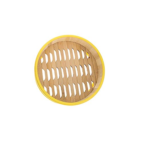 Vaporera de bambú con tapa, vaporizador de alimentos, vaporizador de albóndigas de arroz, cesta de vapor natural para Dim Sum, verduras, carne y pescado (vaporizador de 13 cm)