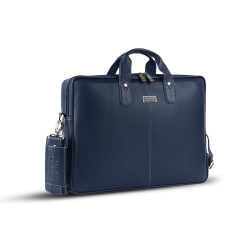 HAMMONDS FLYCATCHER Genuine Leather Office Bag for Men - 15.6 Inch Laptop Bag for Men for Professionals, Business Travelers - Adjustable Straps & Multiple Compartments - 1 Year Warranty - Blue_Napa