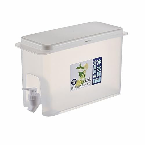 冷蔵庫 ドリンクサーバー 3.5リットル 麦茶ポット 横置き プラスチック 耐熱 冷水筒 蛇口付き 漏れない 広口 蓋付き 洗いやすい 家庭用 冷蔵庫使用 麦茶の水筒(1 個入り)