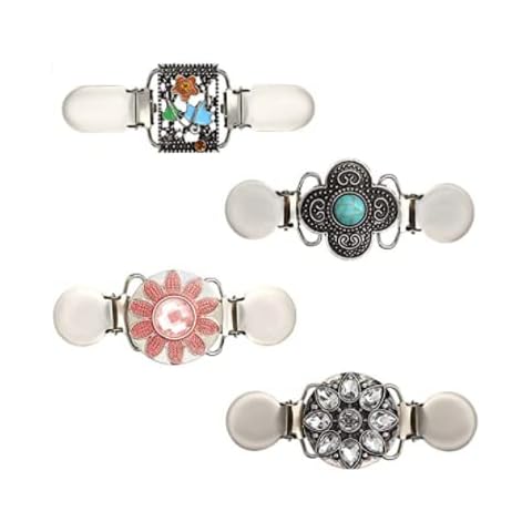 Sweater Clips,RoadLoo 4 Pcs Retro Cardigan Clip Metal Jumper Clip Antique Scarf Shirts Collar Clip Creative Cardigan Clip Brooch Pin Costume Accessory Flowers Pattern for Elegant Wome Blouse Cardigan Cover
