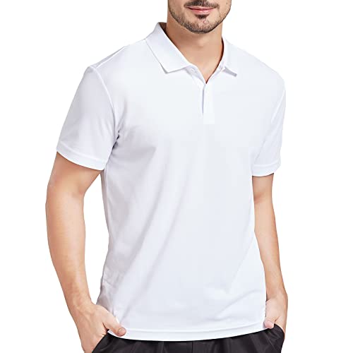 Casei Mens Polo Shirts Golf Shirts Dry Fit Polo Shirts Black and White Polo Shirtï¼ˆWhite,Lï¼‰