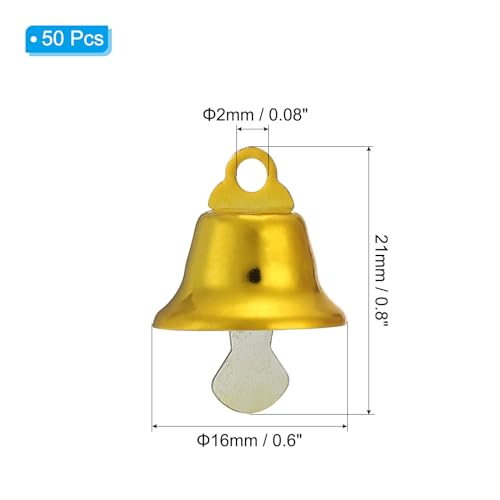 PATIKIL Mini Craft Jingle Bells (50pcs, 0.6" Metal), Hanging Bells for DIY Parties Weddings, Christmas Decorations - Yellow - Image 2