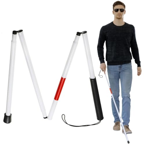 Canne Blanche Pliante En Aluminium, 124cm Bâton De Marche Pliable, Béquille Pliante Et Réfléchissante, Pliable Portable Guide Anti Choc Canne De Marche...