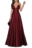 HOMEYEE Damen Elegant V-Ausschnitt Lang Brautjungfernkleid Sexy Rückenfrei Abendkleider A-Linie Ballkleid Hochzeitskleid A490 (S, Burgund)
