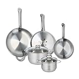 ELO 9885750 - Set di 3 padelle da cucina, 24, 28 e 32 cm e 2 padelle 16 e 20 cm Elo Profi lucido, acciaio inox, induzione 9885750