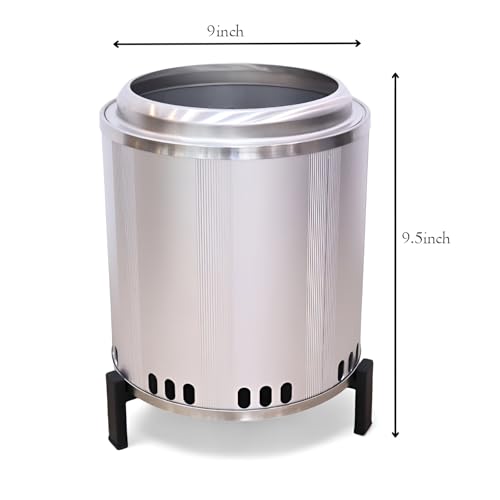 Image of Small Size Stainless Steel Smokeless Wood Burning Fire Pit 9 inch VDFP-9W for Outdoor Bonfire, Garden, Hiking, Camping, Fishing, Mountaineering, Picnic Activities. (23 x 23 x 24 cm)