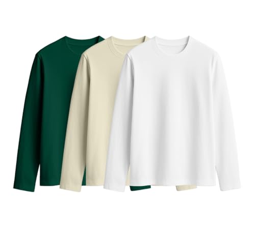 Image of JUNEBERRY Cotton Round Neck Regular Fit Plain Solid Full Sleeve T-Shirt Combo for Women (Pack of 3) (Available Colors: Black, White, Navy, Green,Swanwhite & Cork)