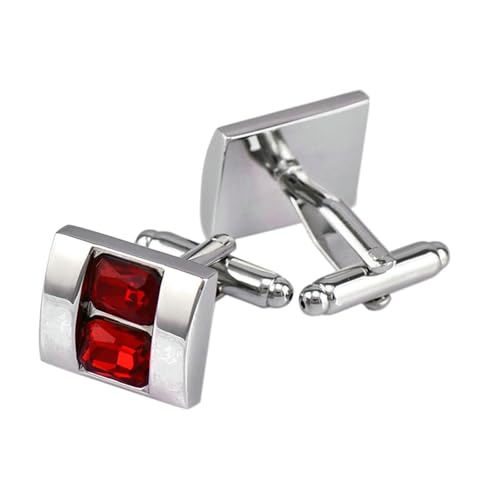 Gemelos para camisa de hombre en tono plateado y zirconia roja, el regalo ideal para bodas