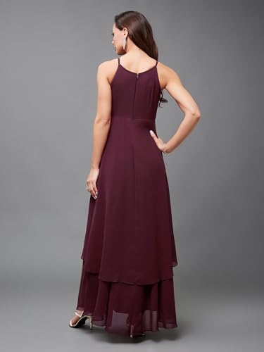 Image of Miss Chase Women's Round Neck Sleeve Embellished Fit Flare Maxi Dress