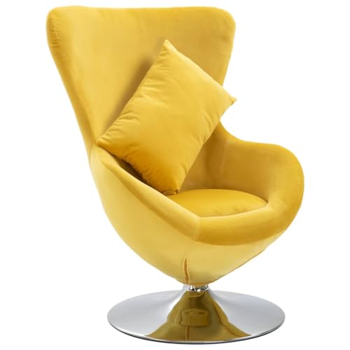 vidaXL Drehstuhl in Ei-Form mit Kissen Sessel Drehsessel Loungesessel Stuhl Fernsehsessel Relaxsessel Polstersessel Schalensessel Eiersessel Gelb Samt