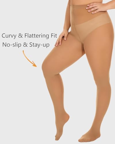 Image of DUCMODA Plus Size Tights for Women, Ultra Soft Solid Color Semi-Opaque Pantyhose, Nylon High Waist Stockings 1X 2X 3X 4X