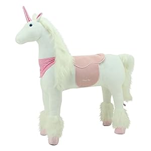 Sweety Toys 13432 pluche staand paard stabiel robuust XXL eenhoorn hoogte 130 cm paard rijpaard wit met stalen onderstel