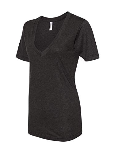 American Apparel Unisex Tri-Blend Short-Sleeve Deep V-Neck T-Shirt M TRI BLACK