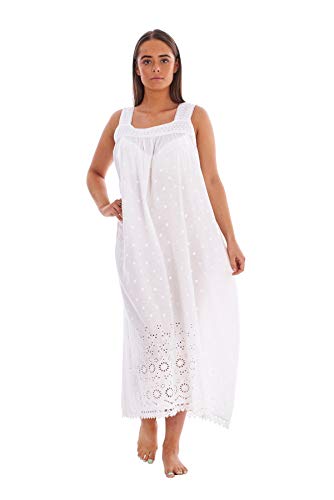 Malay Women Nightdress 100% Cotton Victorian Designer White Sleeveless Lace Embroidered