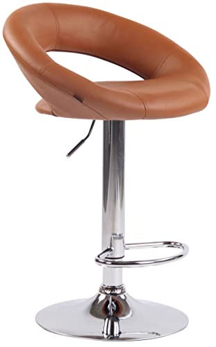 TPFLiving Taburete Olin con respaldo cómodo y reposapiés agradable – Taburete con pie de trompeta cromo – Asiento de piel sintética marrón claro