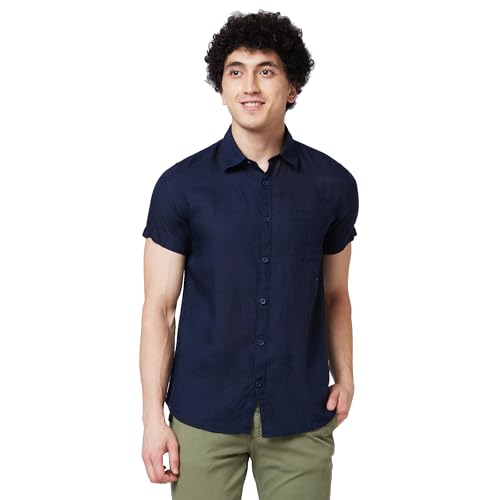 Image of Spykar Men's Regular Fit N /A Half Sleeve Solid Casual Shirts