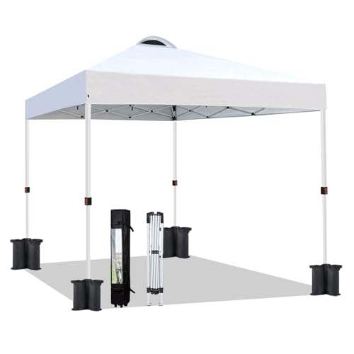10x10 Heavy Duty Pop up Commercial Canopy Tent Instant Sun Shelter with Roller Bag, Bonus 8 Stakes and 4 Ropes, White