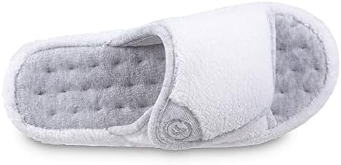 isotoner Women's Terry Spa Slip On Slide Slipper with Memory Foam for Indoor/Outdoor Comfort, White, 8.5-9 | Image 2