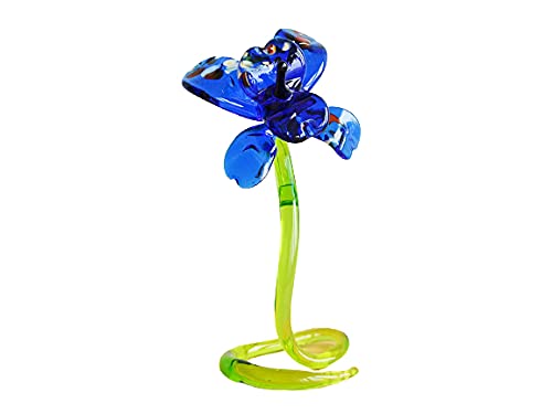 Blue Glass Orchid Flower Figurine Blown Orchid Flower Sculpture Art Glass Statue Flower Gift for Mom Flower Decoration
