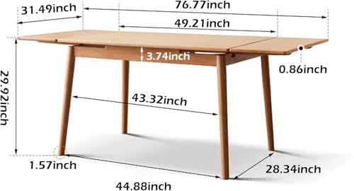 49.21’’-76.77’’ Extendable Dining Room Table for 6-10 Person, 100% Solid Wood Oak Dinner Kitchen Table, Mid Century Modern Dining Table for Kitchen, Living Room, Apartment (Natural) - Image 3