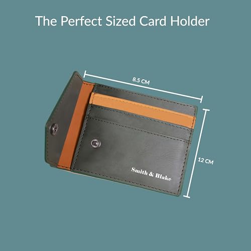 Image of Smith & Blake - Credit Card Holder Wallet for Men and Women -3 ATM Card Slots - Snap Button Pocket - Back Pocket - Green Premium Leatherette - Prospero