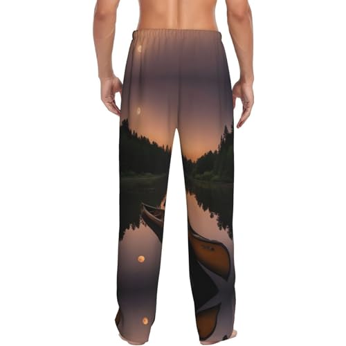 Moonlit Canoe Allagash River Print Men Relaxation Pajama Pants Soft Lightweight Lounge Bottoms With Drawstring Pants3