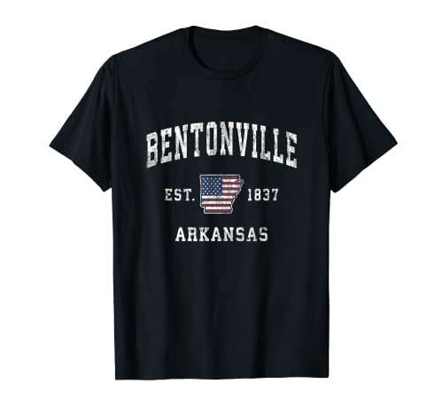 Bentonville Arkansas AR Vintage Bandera Americana Diseño Deportivo Camiseta