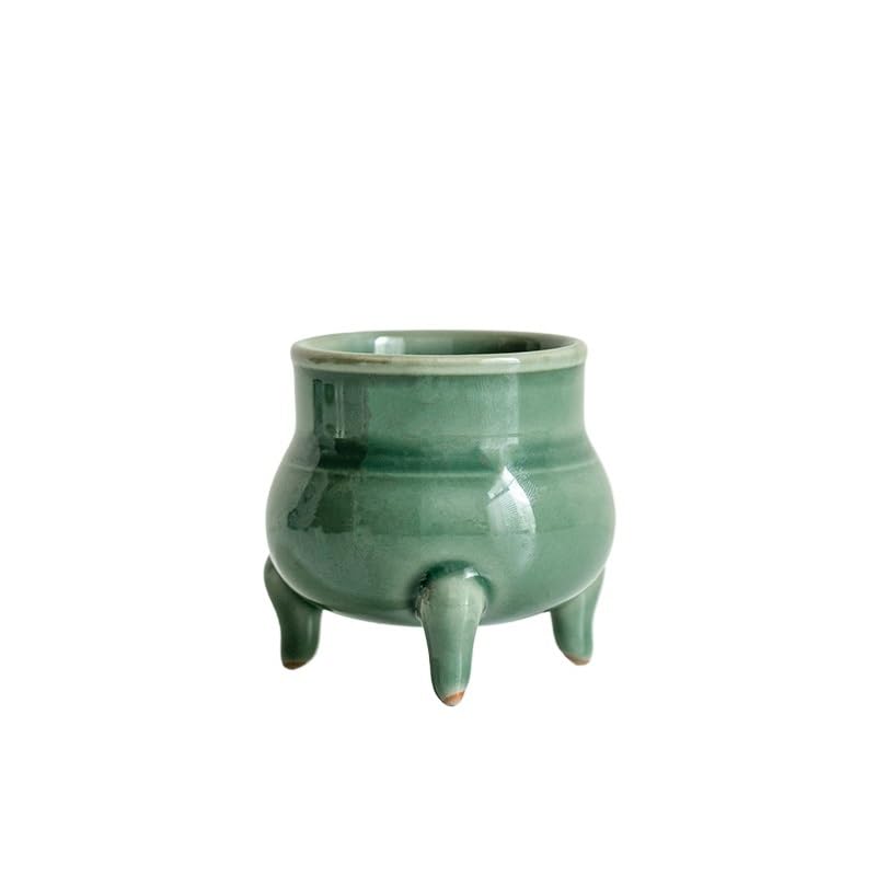 Bruciatore di incenso Celadon Treppiede Bruciatore di Incenso Casa Interno Spina Filo di Ceramica Zen Portico Decorazione